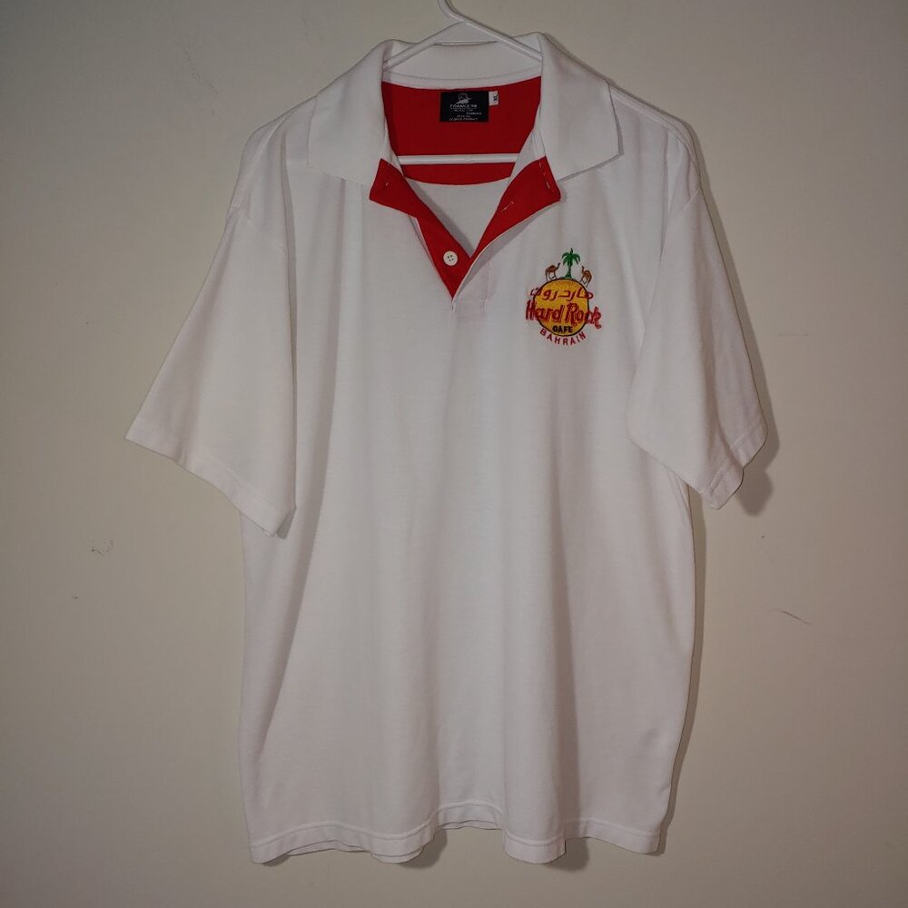 France 98 Hard Rock Cafe Bahrain Embroidered Vintage Polo Shirt Sz XL White